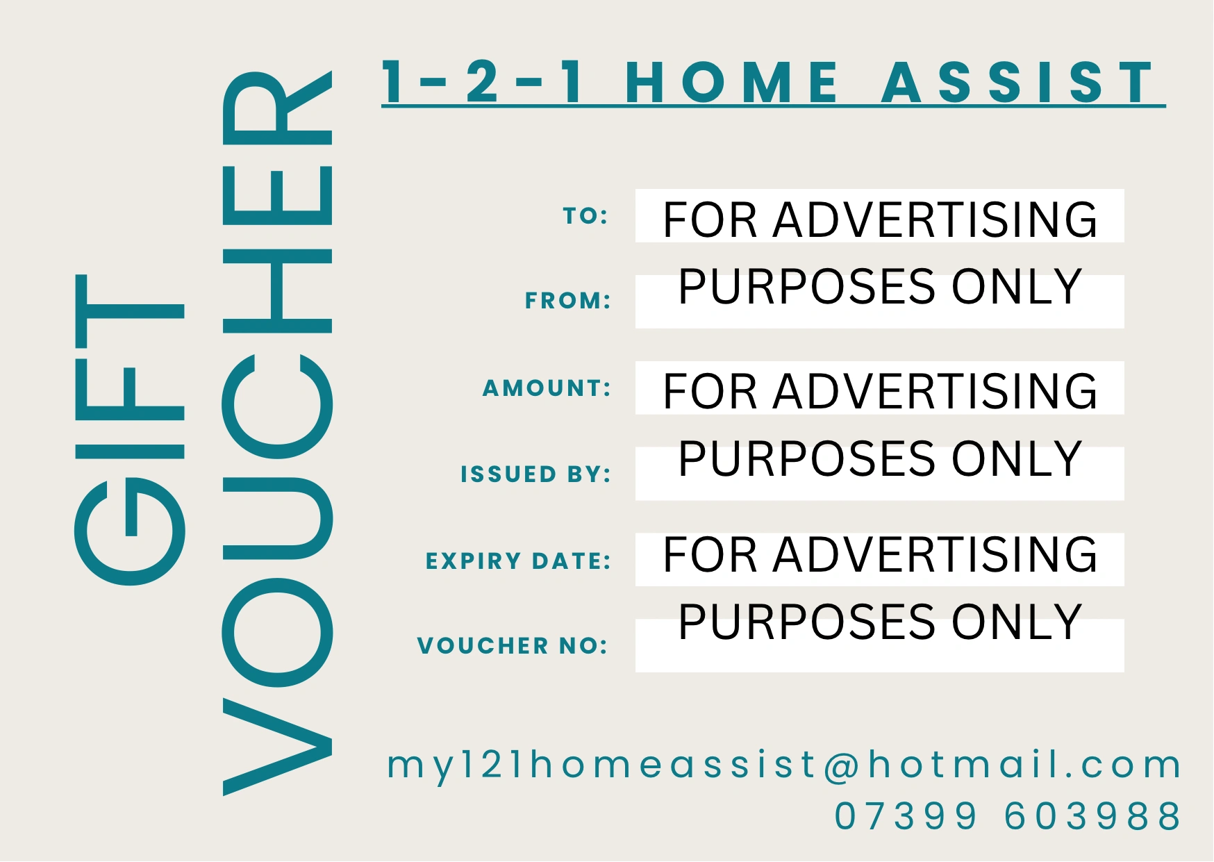 1-2-1 Home Assist gift voucher