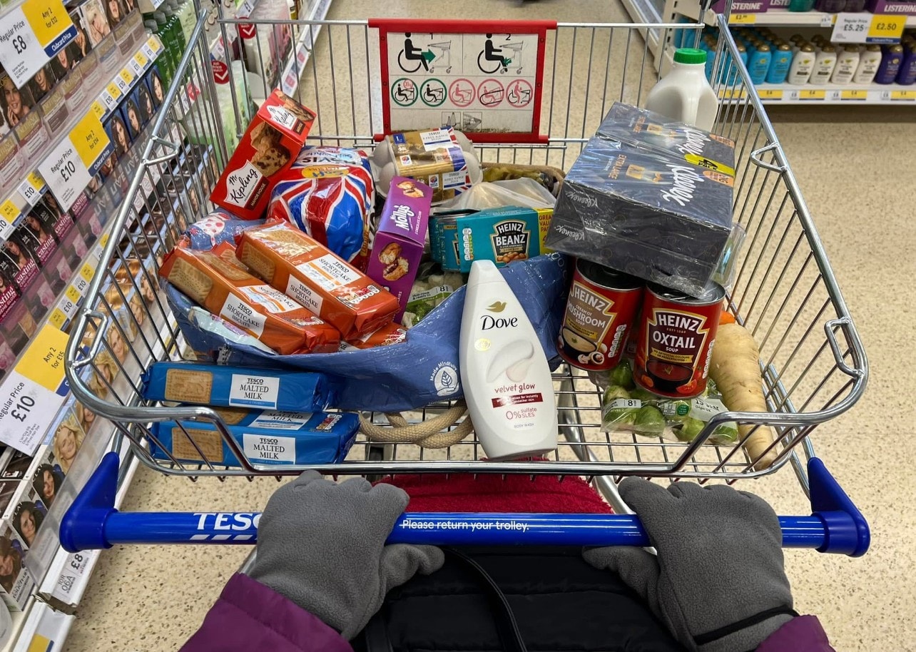 Shopping trolley filled with groceries