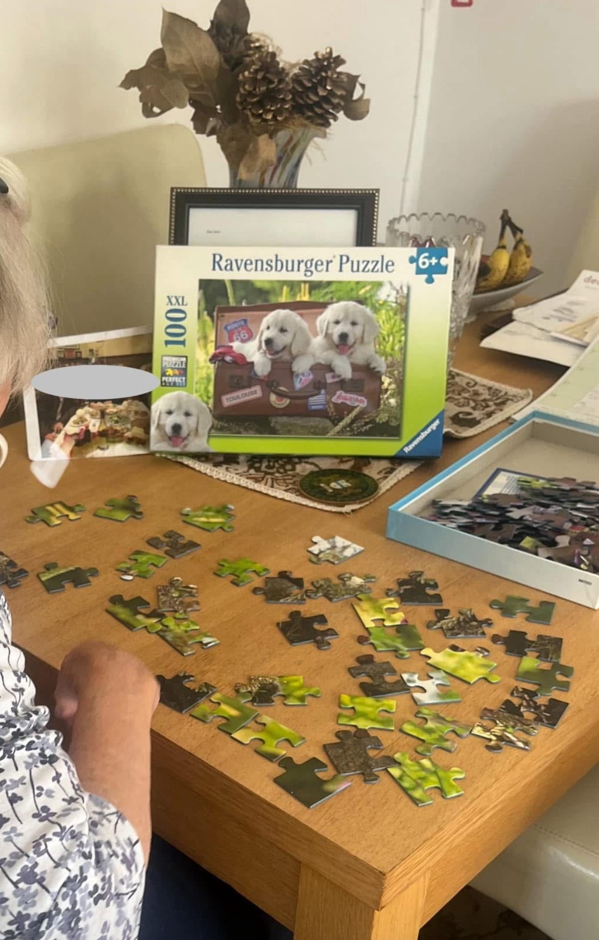 Client enjoying a puzzle activity